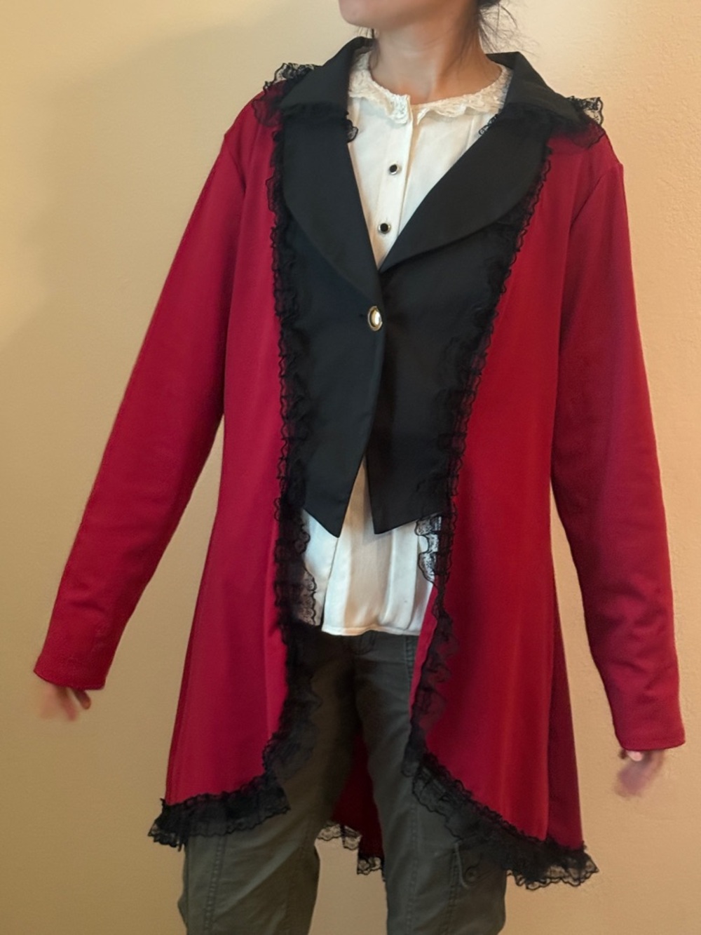 Red and Black Lace Trim Pirate Victorian-Style Jacket